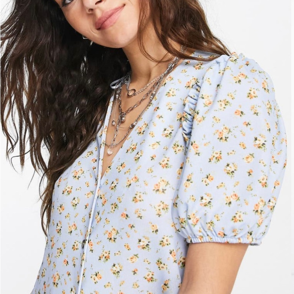 Topshop cottagecore floral ruffle hem jersey dress size US 2 - Picture 5 of 8